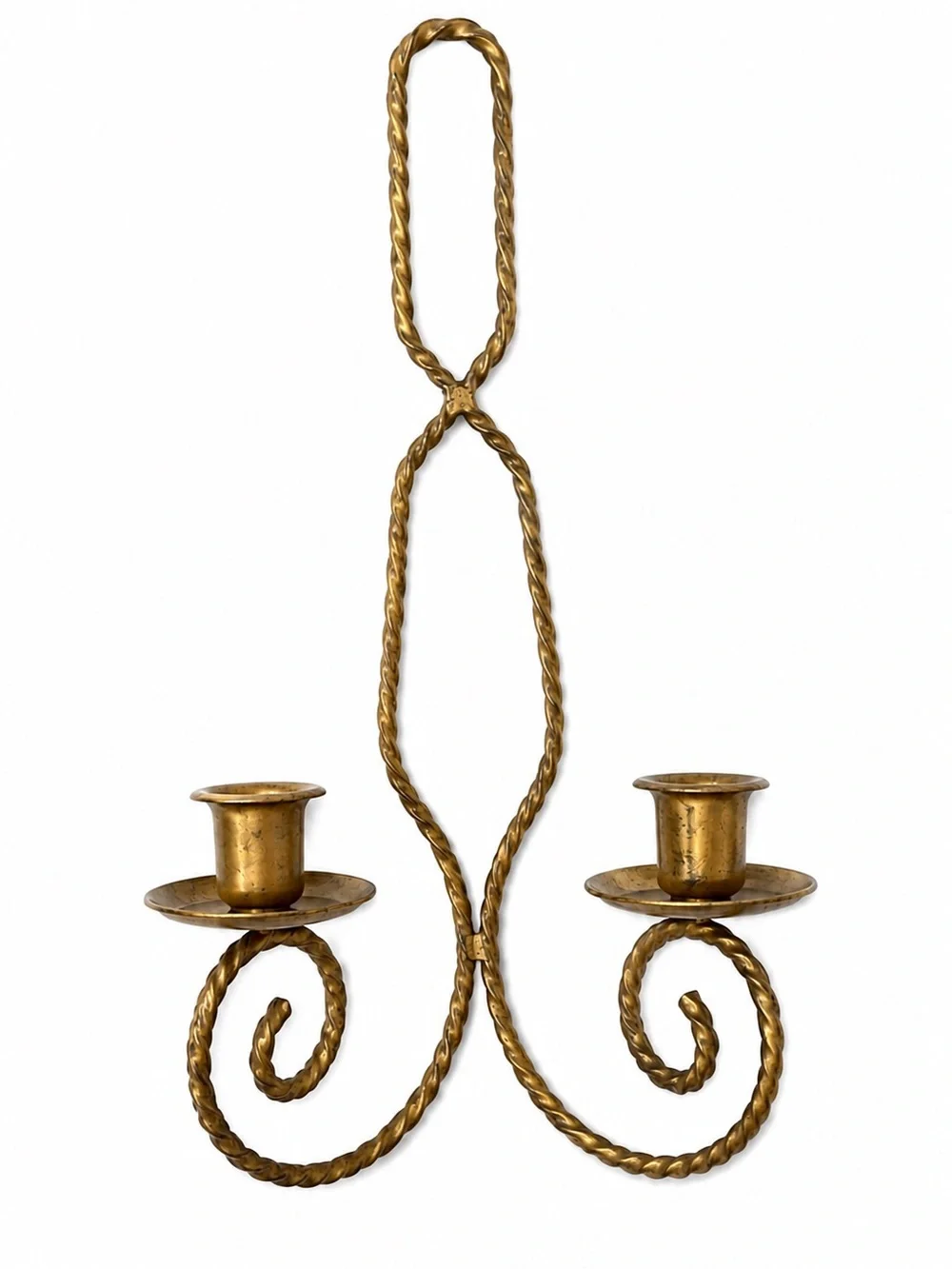 Vintage Gold Twisted Metal Wall Candle Sconce - 15” x 7”